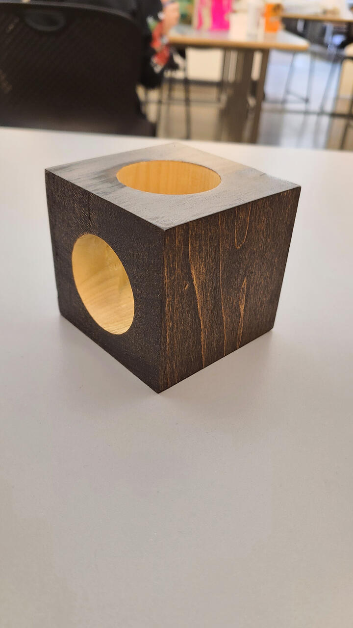 Cube wood sculpture by Andy Carey