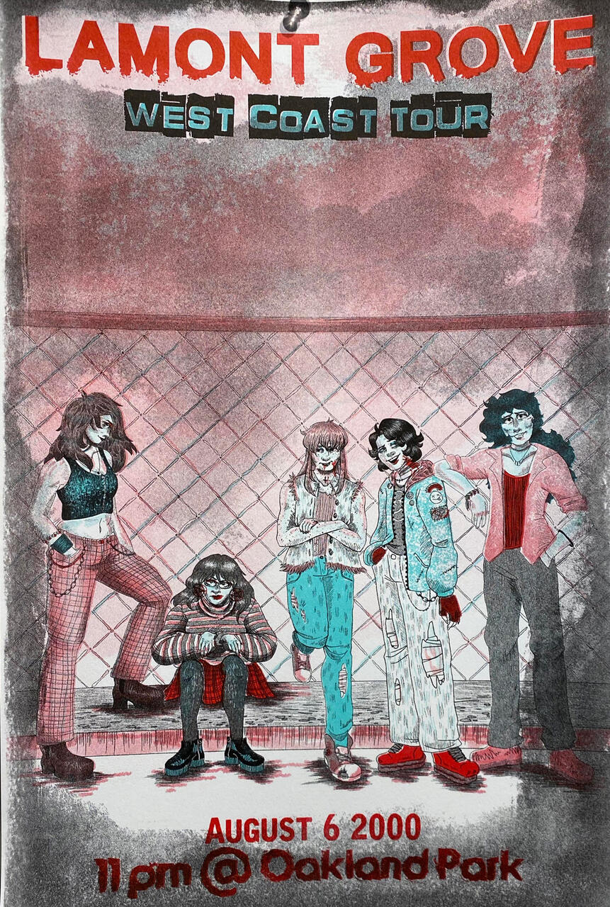 Lamont Grove risograph tour poster by Ren Harris