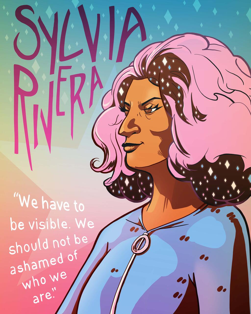 Illustrated portrait of Sylvia Rivera by Eli Kranz