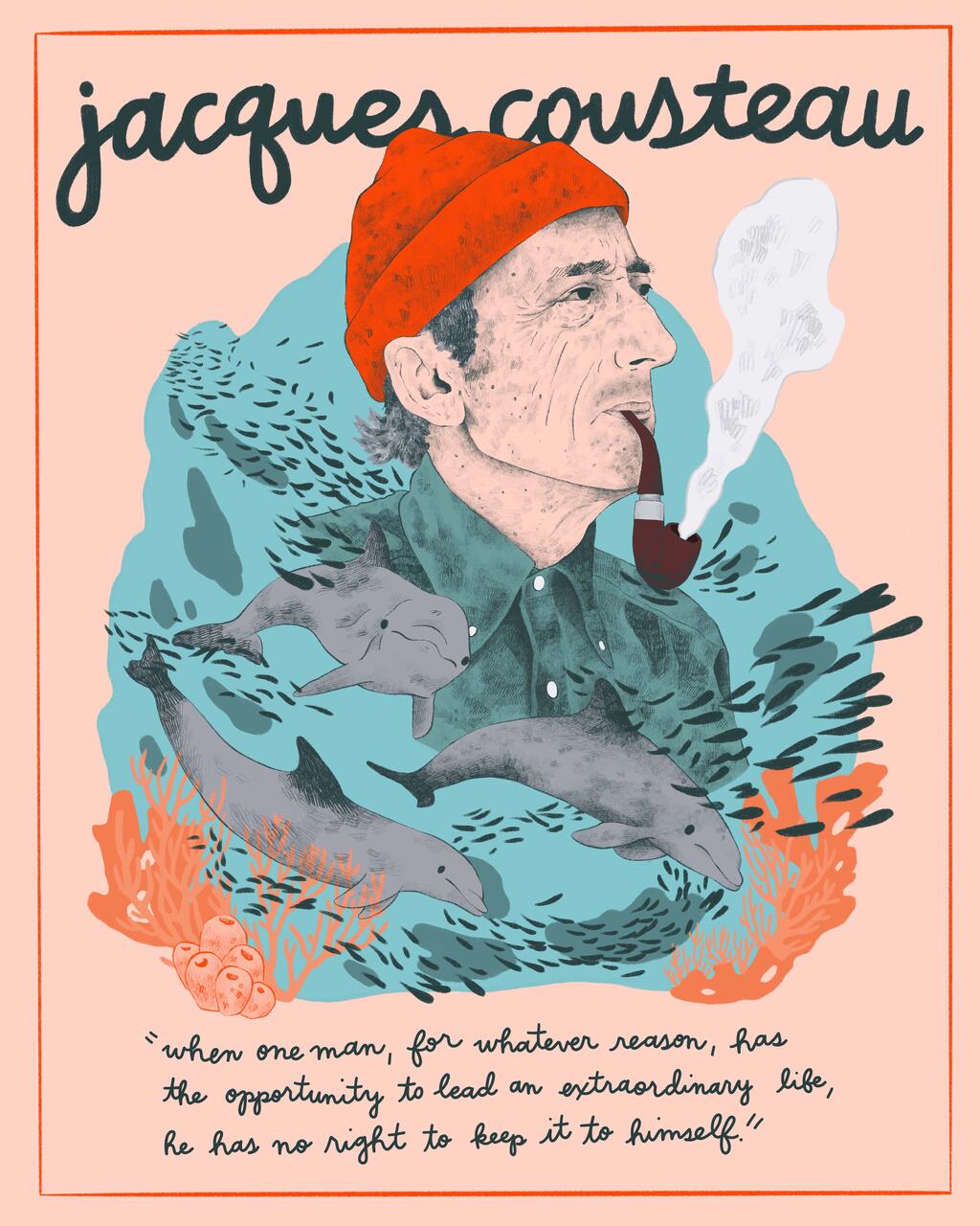 Jacques Cousteau illustrated poster by Kam McLane