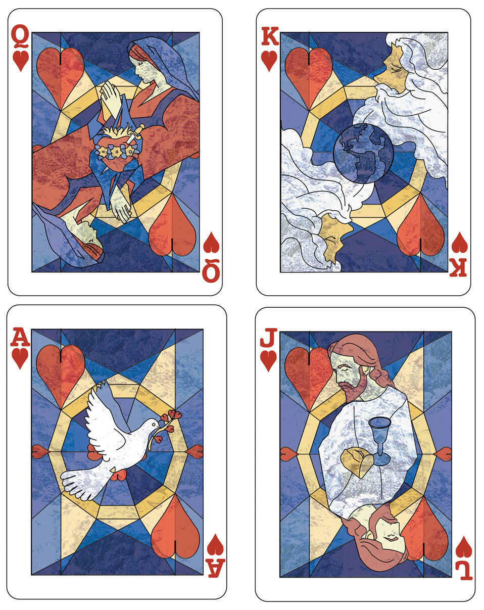 Playing cards of religious motifs by Celia Prom