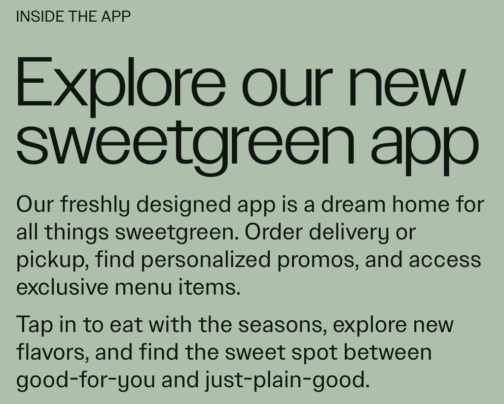 Sweet Green app campaign design by Tatiana Gancedo