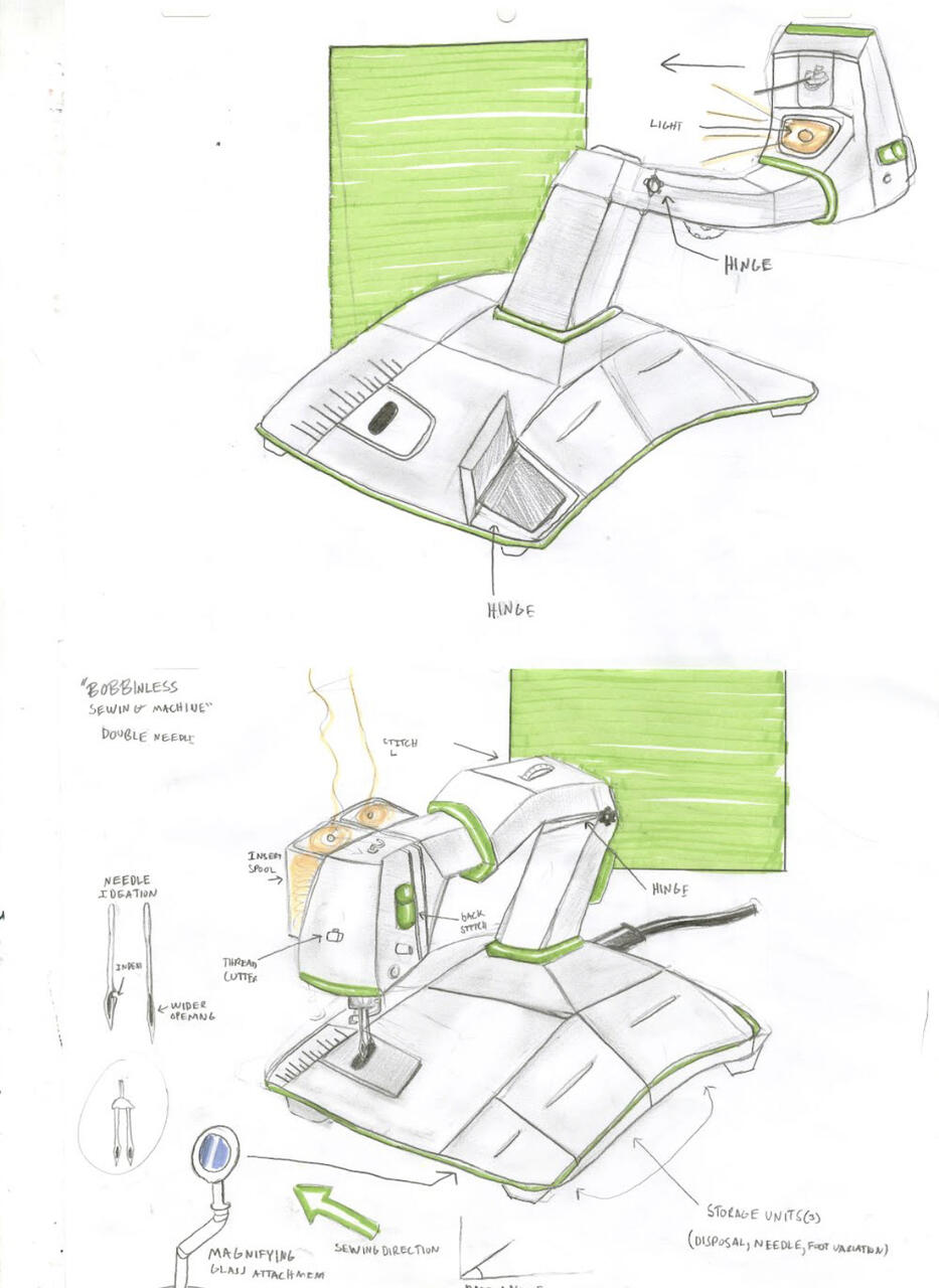 Bobbinless Sewing Machine product design by Raj Punyamurthula