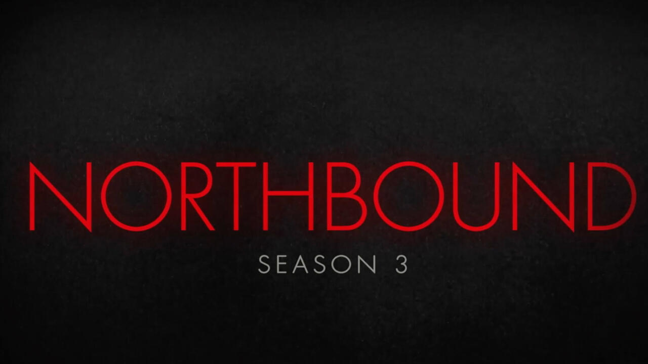 The title card of NORTHBOUND, it is large all capital red letters reading "NORTHBOUND"  overlaid on-top of a black background