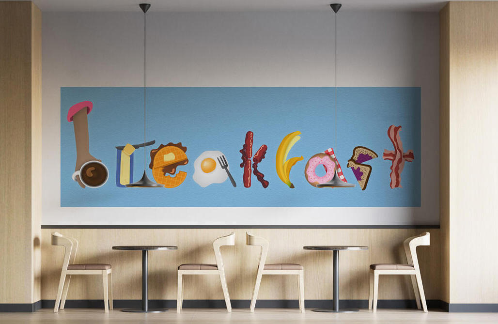 breakfast typography. Each letter resembles a popular american breakfast item