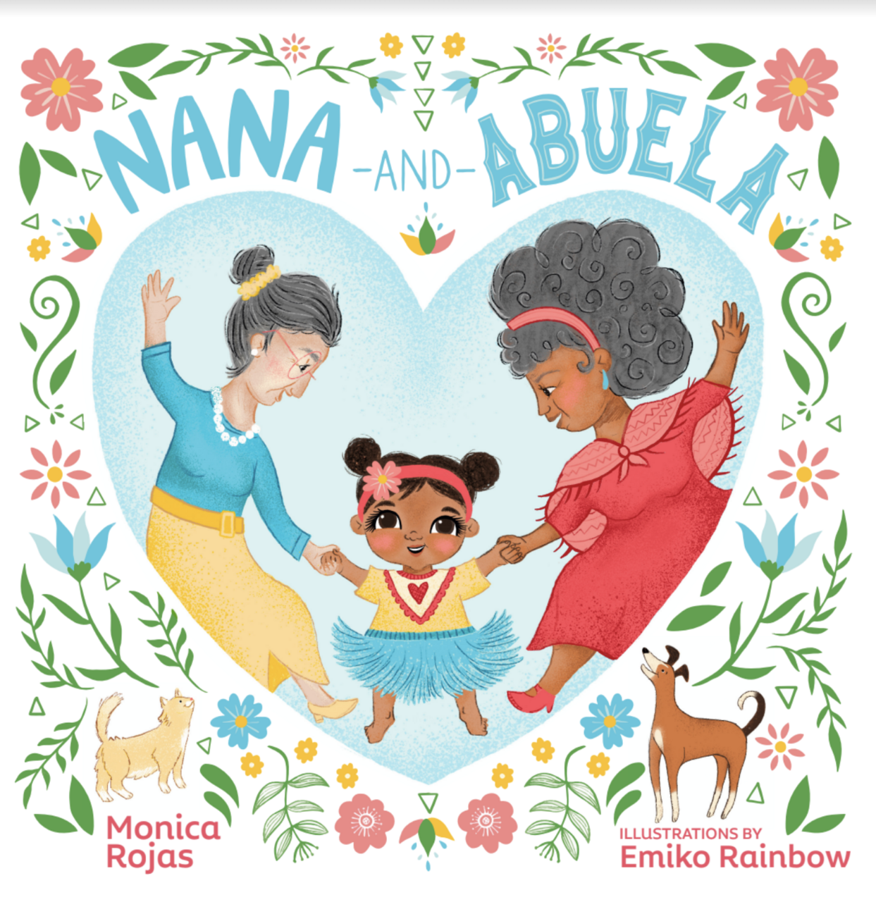 An image of a book cover, depicting a biracial child with her two grandmothers.