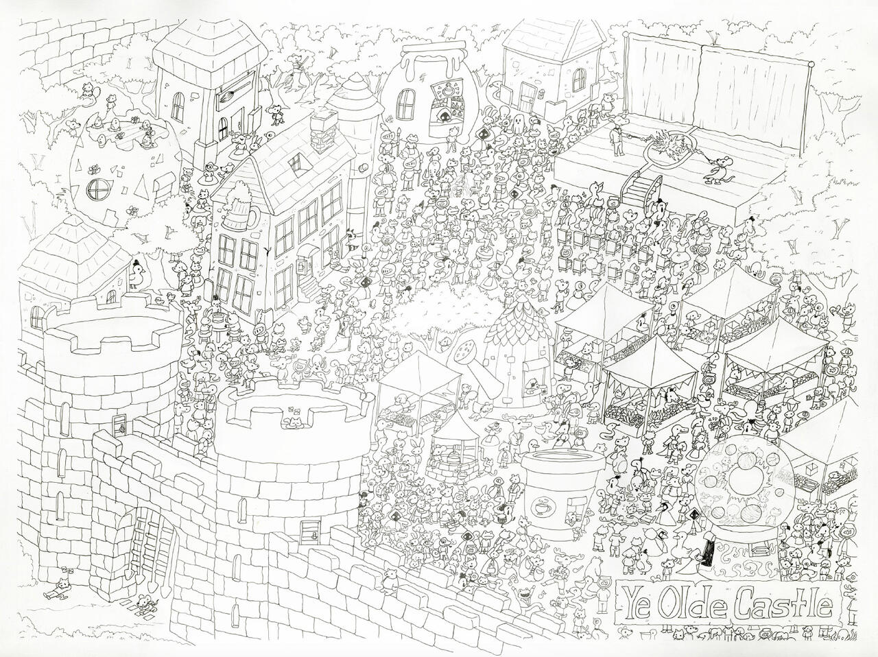 Where's waldo style illustration of the renaissance festival