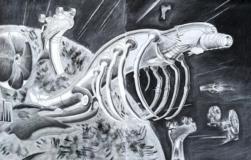 Skeleton rib cage in space