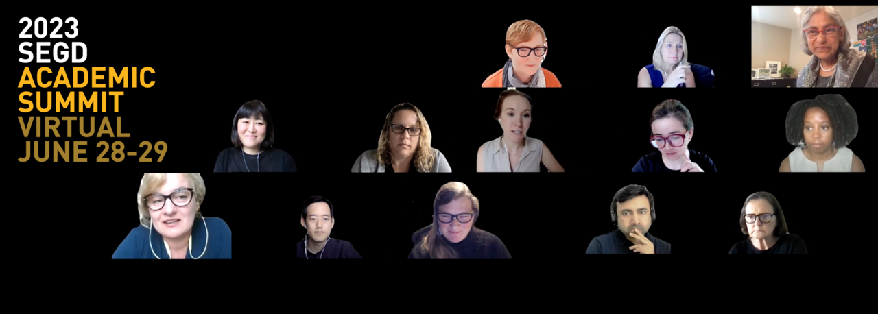 A promotional image header for the 2023 SEGD Academic Summit, virtually held on June 28 - 29