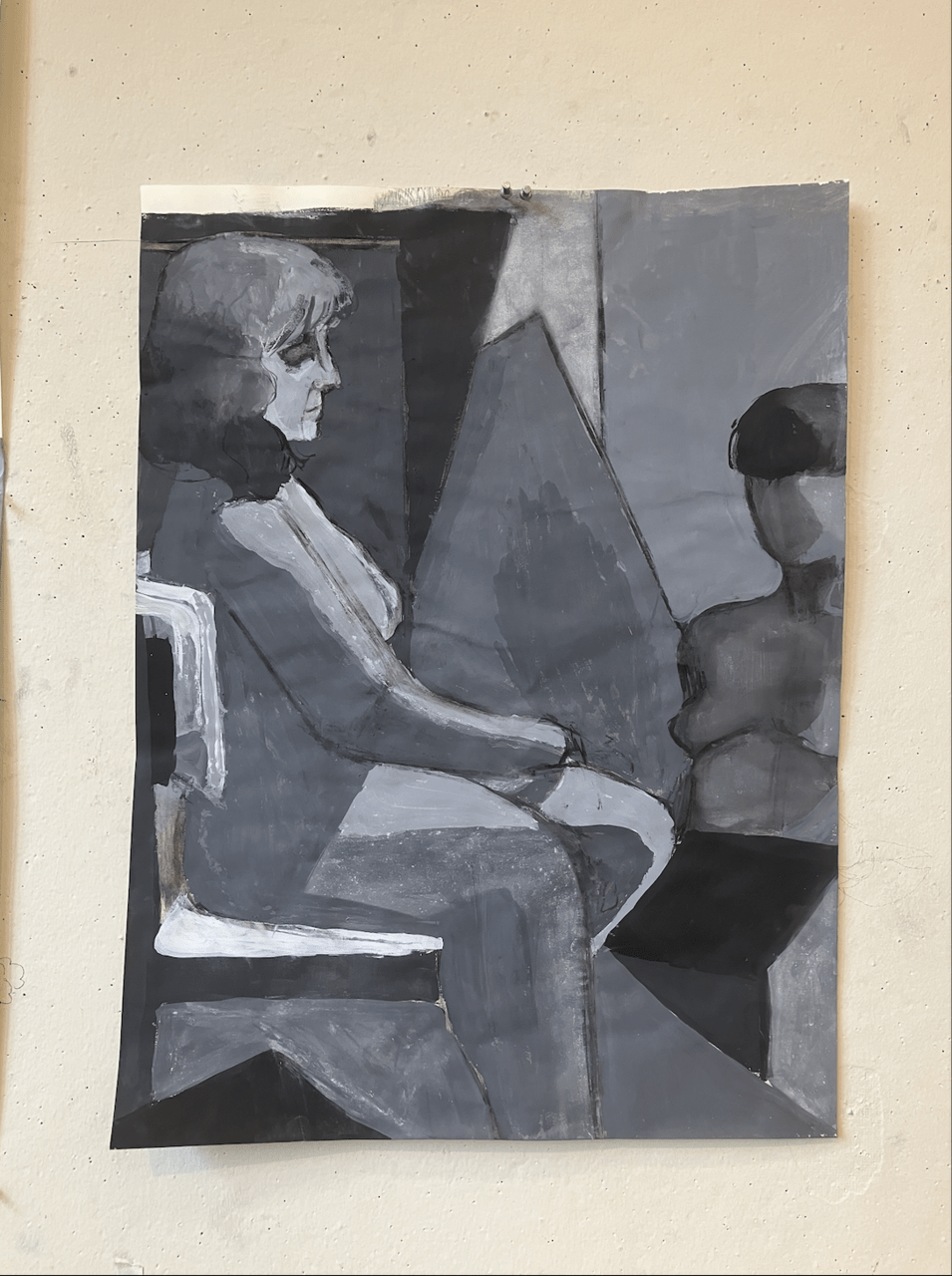 Ayan Elmi, Drawing 2, ink, graphite, charcoal and acrylic on paper, 3-week Multi-figure Composition