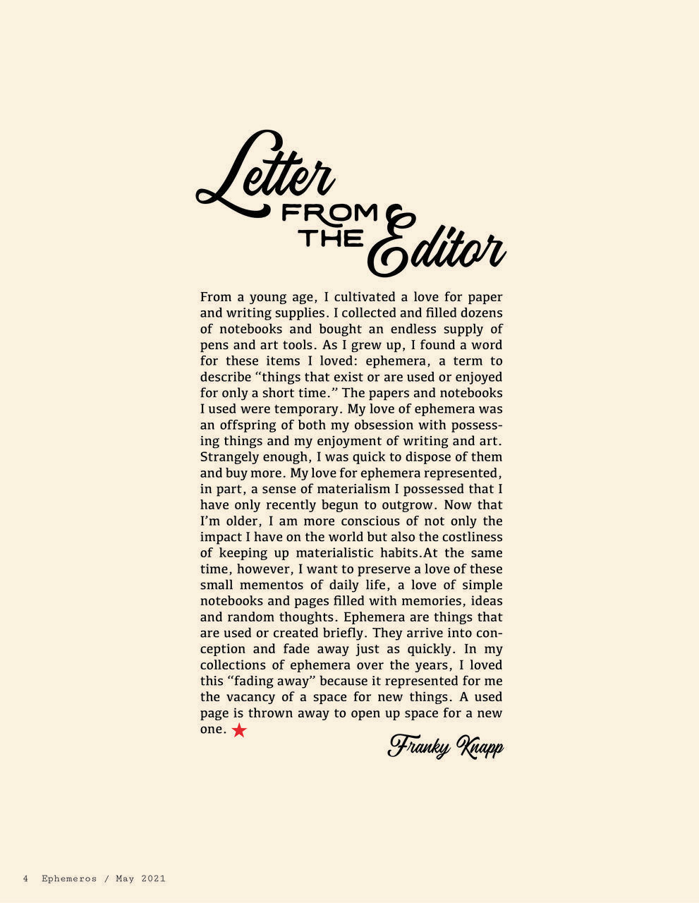 Amy Jo Flattum, "Ephemeros Letter"