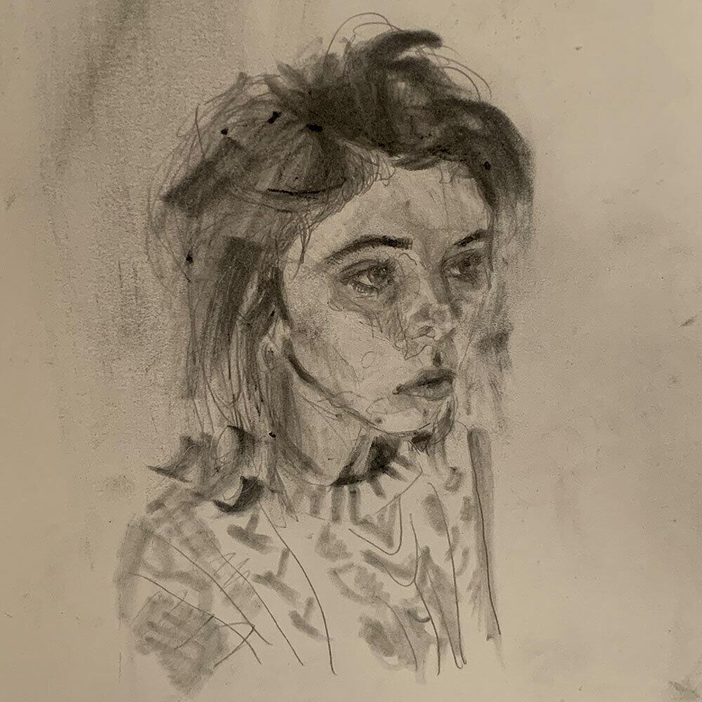Charcoal portrait of Lula McConnell.