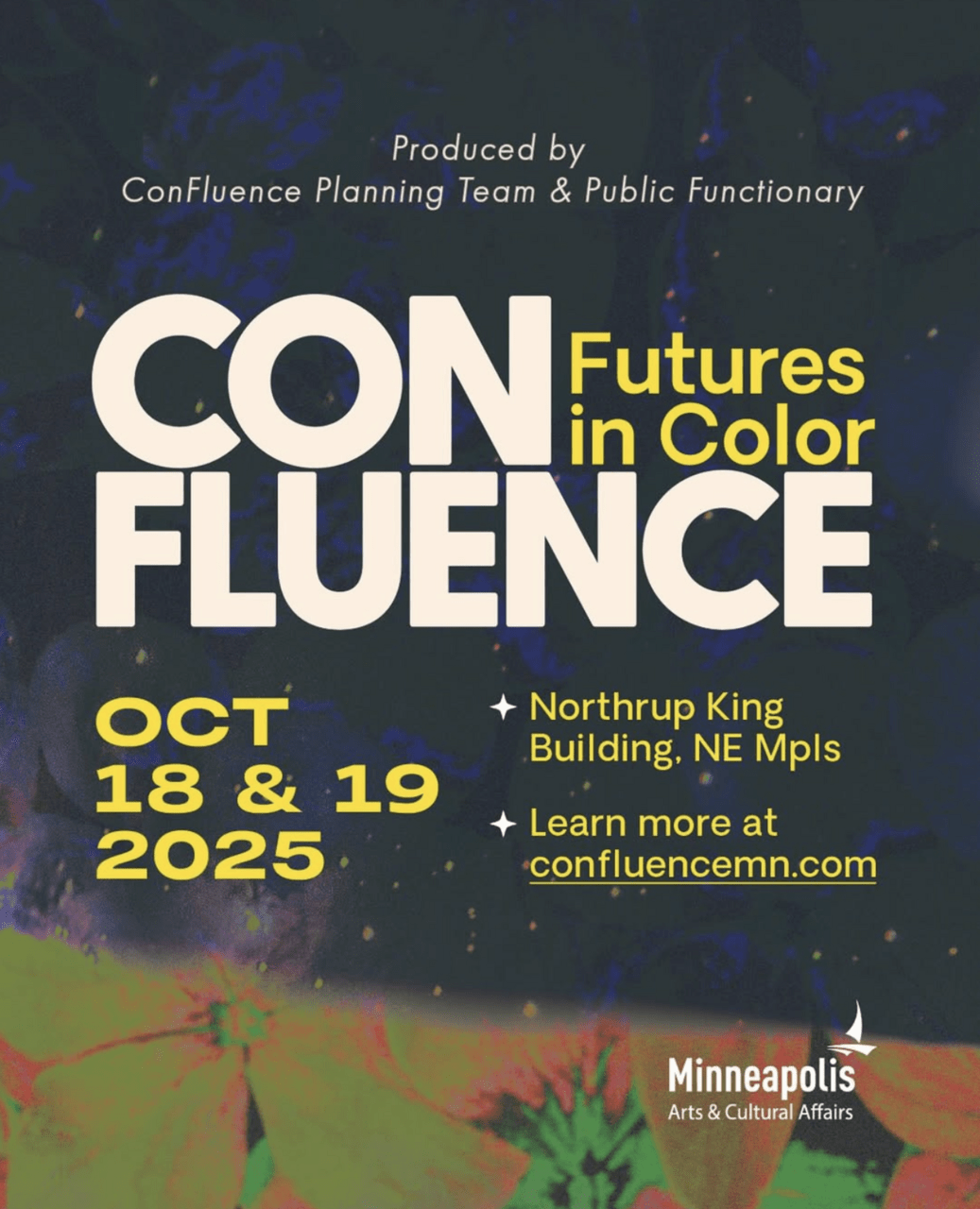 An informational flyer for Confluence 2025: Futures in Color.