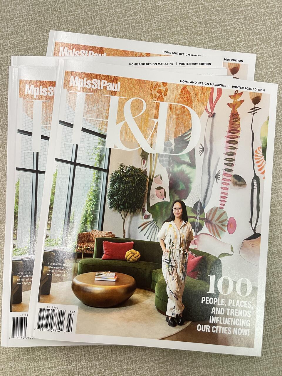 Suyao Tian on cover of "Mpls.St.Paul Home & Design" Magazine