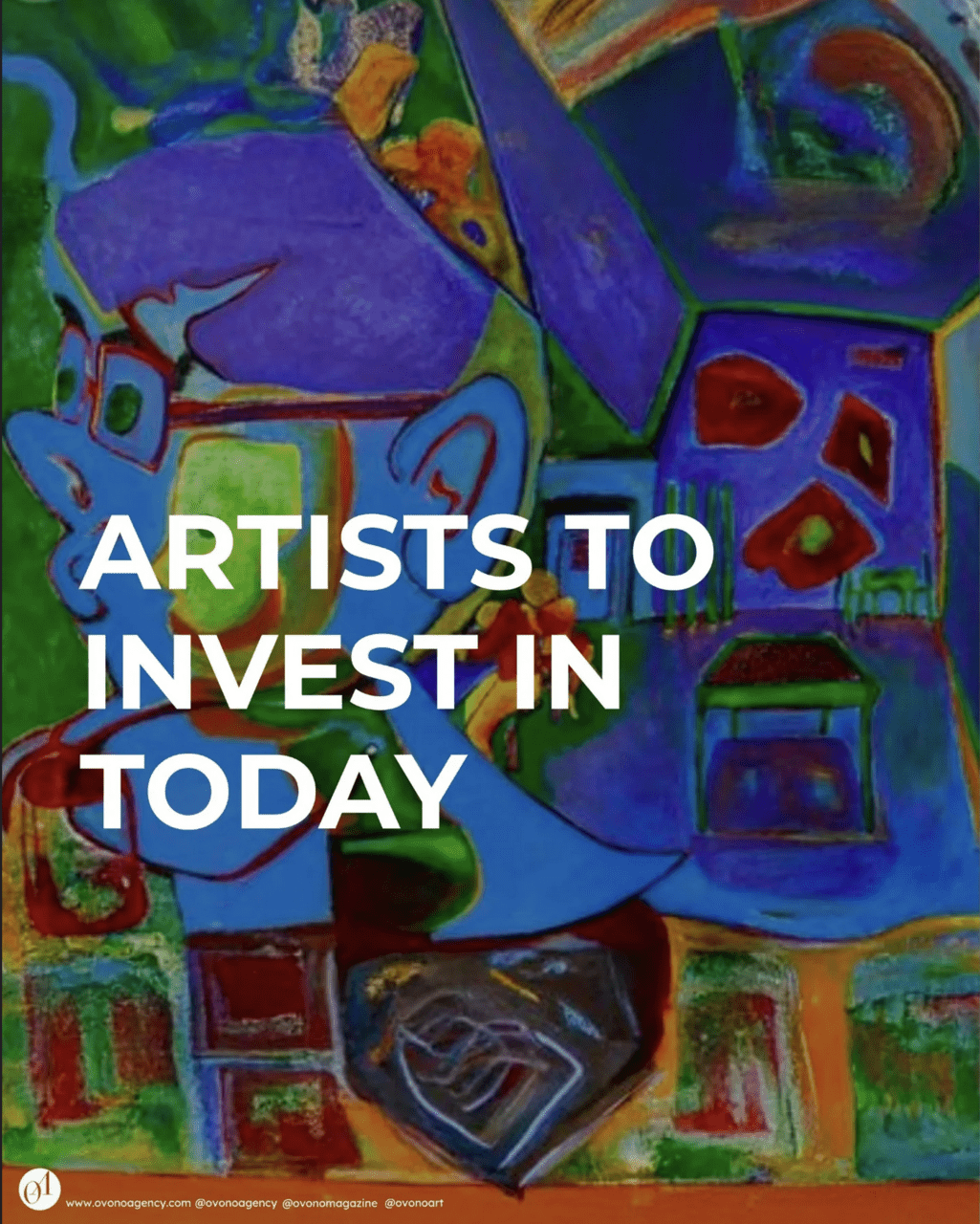 A promo with the text "Artists to Invest In Today" overlayed on top of a peice by Karla Mellett.