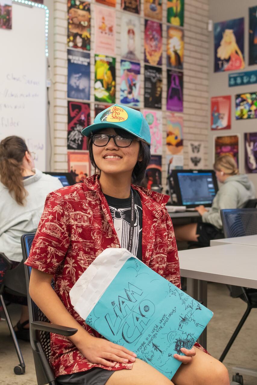Liam Cao in MCAD's animation studio